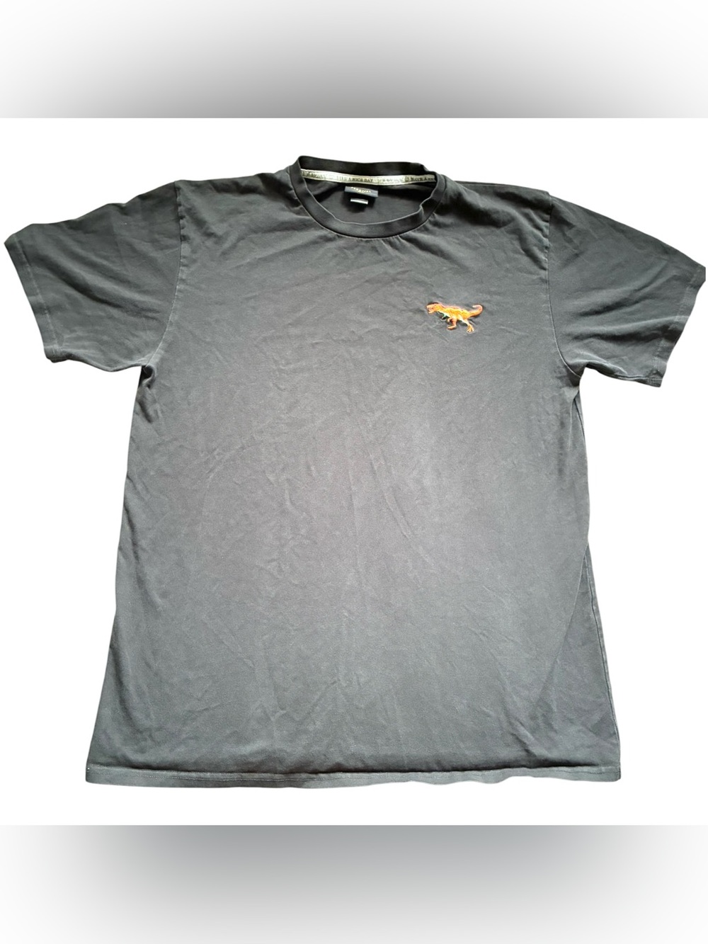 Percival Menswear Embroidered Dinosaur T-Shirt - Charcoal/Black - Medium